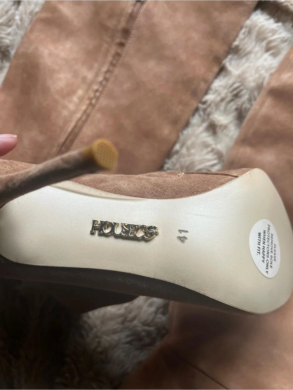 House of cb EXTRAORDINAIRE Tan Real Suede Thigh Boots